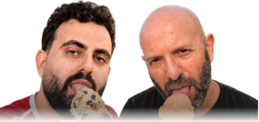 מתן וטל מלקקים גלידה. מעטיפת פרק 97.